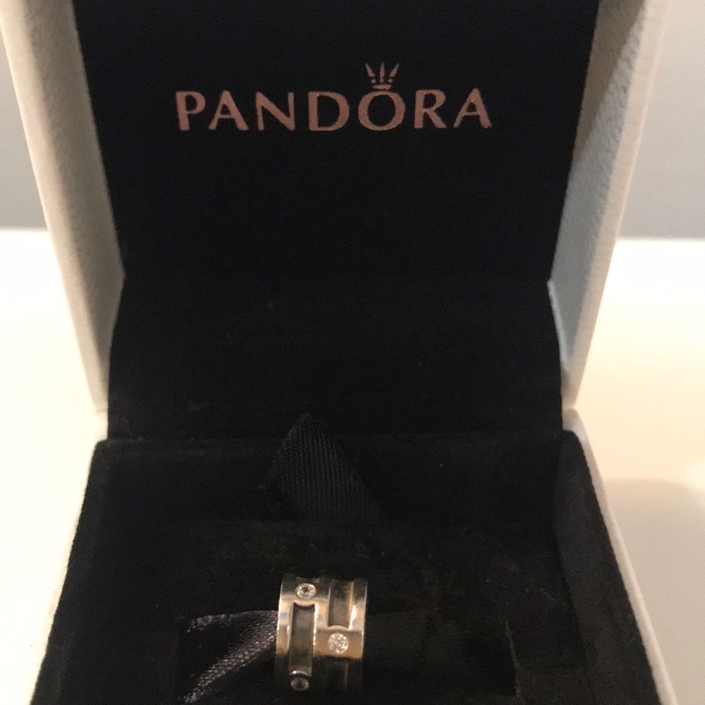 Authentic Pandora .925 sterling silver CZ spacer clip charm.